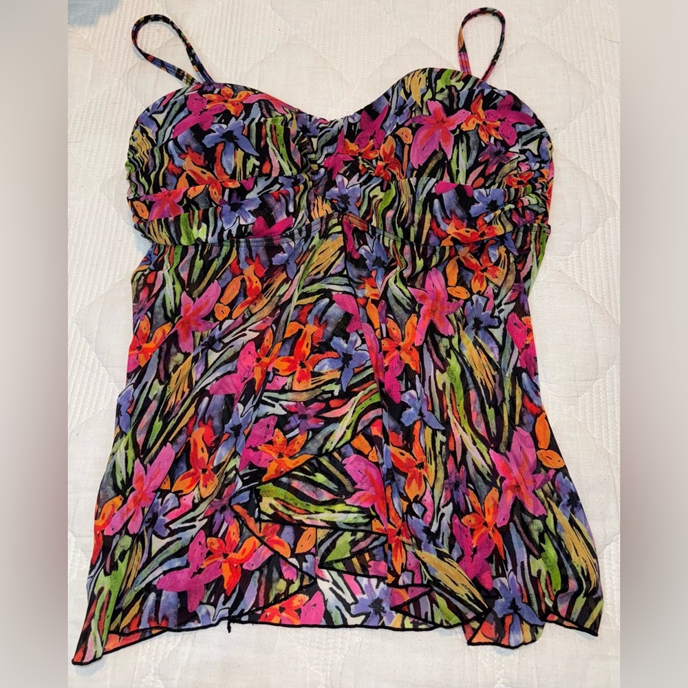 Fit4U Women’s Bright Colorful Floral Tankini Swim Top Summer Beach Pool Sz 12